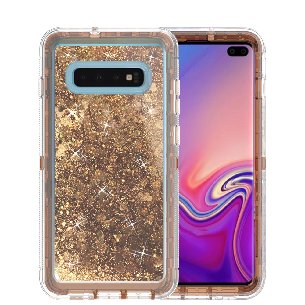 Galaxy S10e Star Dust Clear Liquid Armor Robot Case (GOLD)